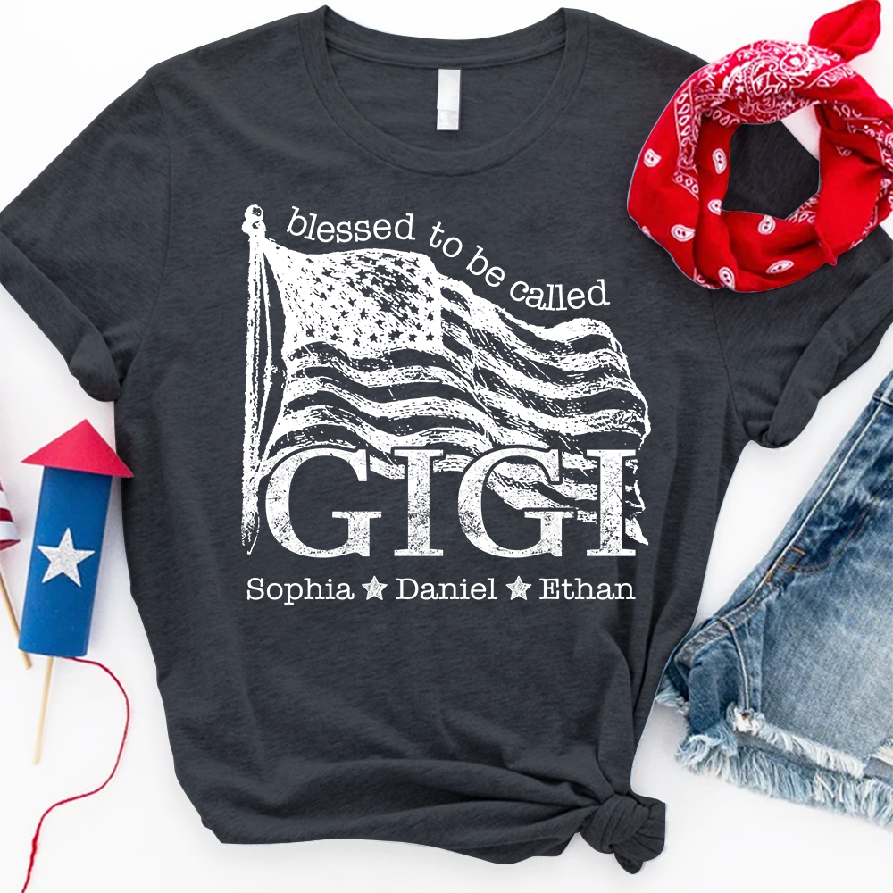 Blessed to Be Called Gigi T Shirt with American Flag, Custom Gift for Grandma, Personalized Family Shirt