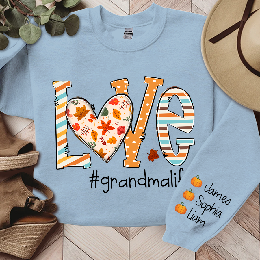 Love Grandma Life Autumn Sweatshirt, Personalized Grandma Fall Autumn TH Sweatshirt