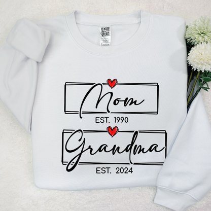 Mom Est Grandma Est Custom Heart Grandma Shirt, Mom Grandma