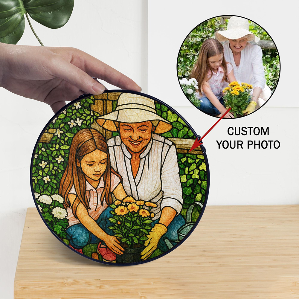 Personalized Grandma And Grandkids Portrait Stained Glass Suncatcher, Custom Photo Family Window Hanging, Birthday Mom Gifts on Mother Day