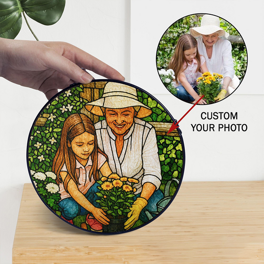 Personalized Grandma And Grandkids Portrait Stained Glass Suncatcher, Custom Photo Family Window Hanging, Birthday Mom Gifts on Mother Day
