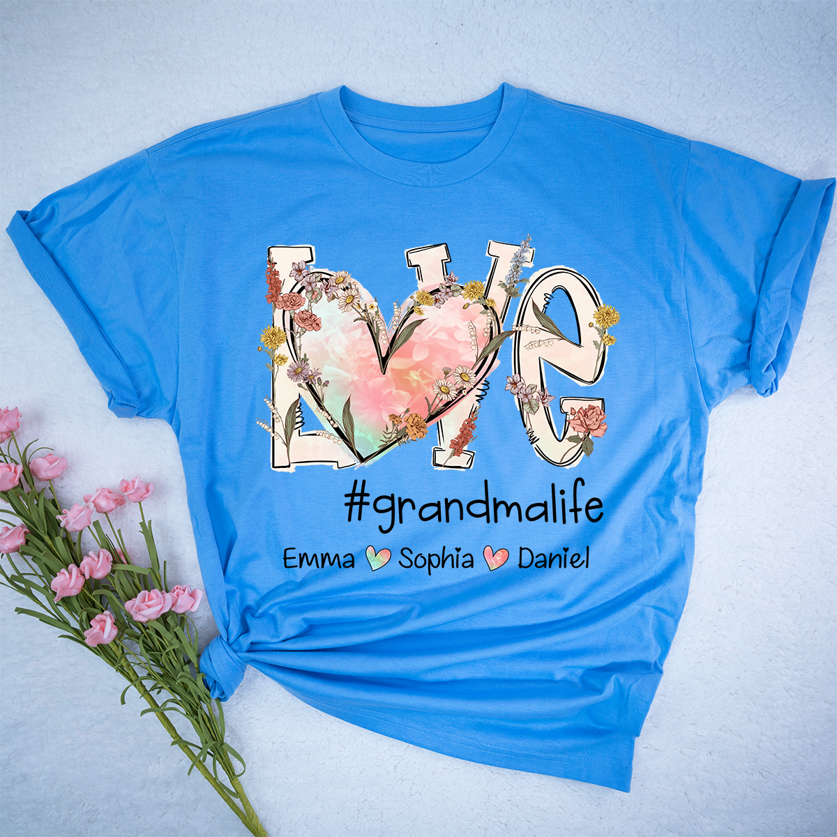 Custom Love Grandma Life Flower Mother's Day T-Shirt