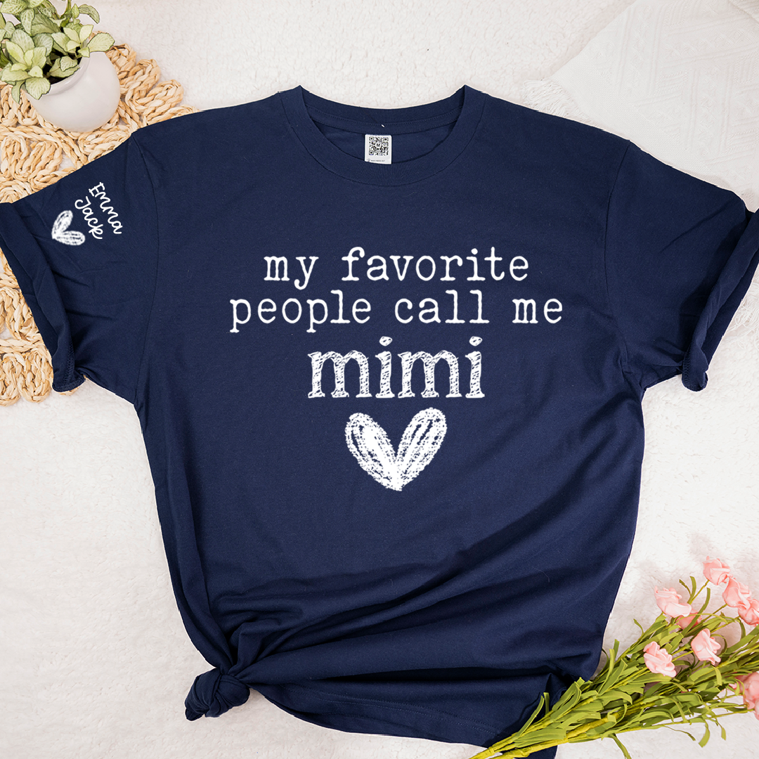 My Favorite People Call Me Mimi T-Shirt, Simple Mimi Grandma Tee with Heart Graphic For Gift Grandma and Kids