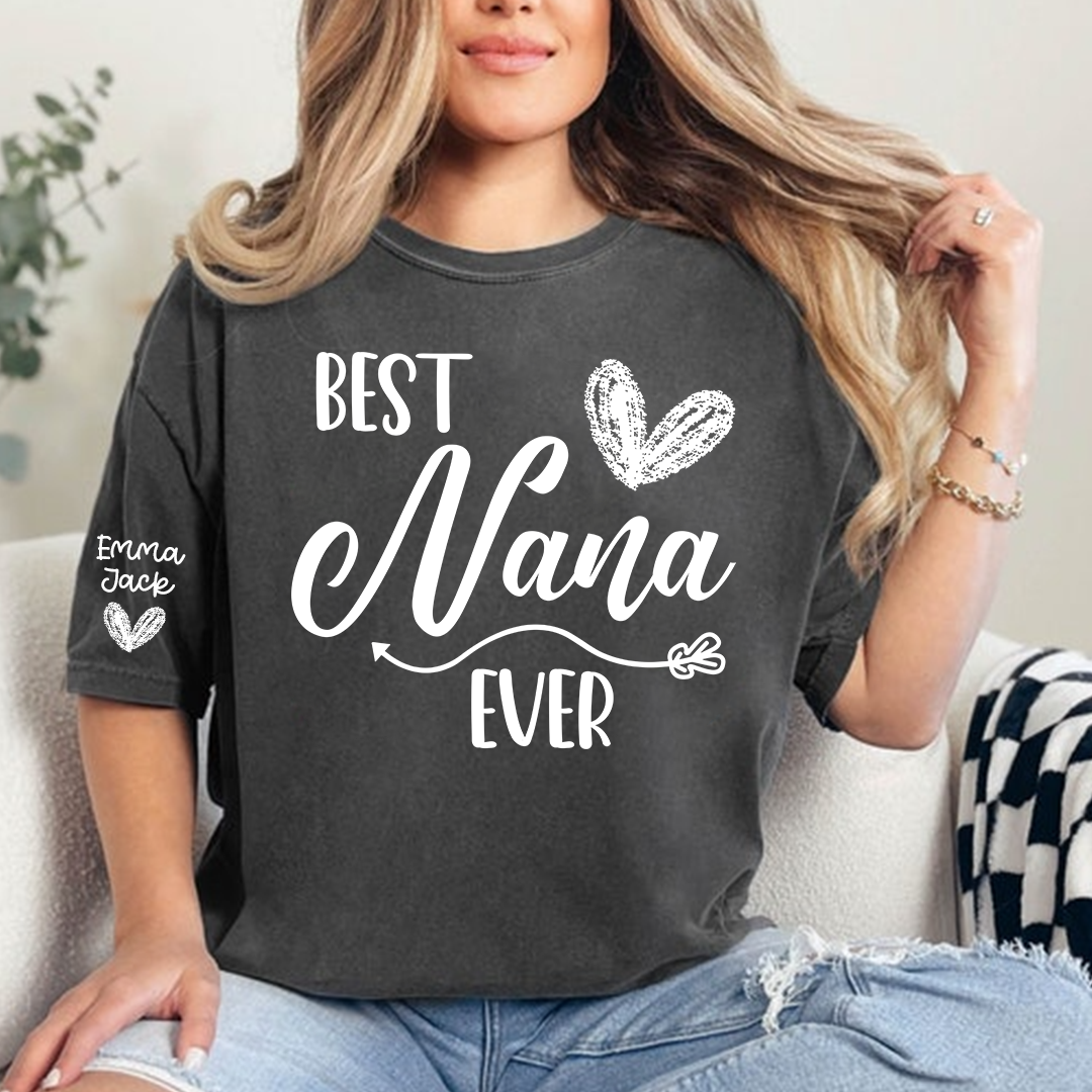 Best Nana Ever Shirt – Personalized Nana T-Shirt with Custom Names and Heart Design