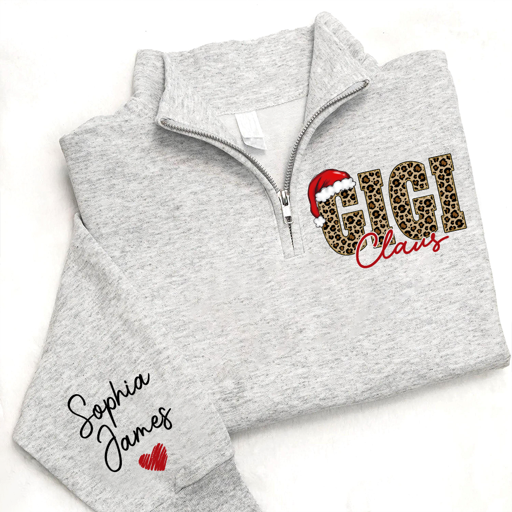 Gigi Claus Leopard Christmas Quarter Zip – Custom Name Sweatshirt Gift For Grandma