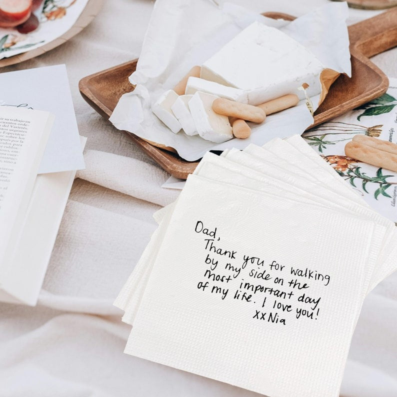 Personalized Handwritten Note Paper Napkins, Custom Your Handwriting Napkins Printed Wedding Cocktail Napkins Custom Love Note Paper Napkins