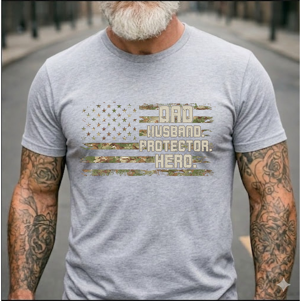 Dad Husband Protector Hero T-Shirt – Patriotic Camouflage Gift for Dad Daddy Papa