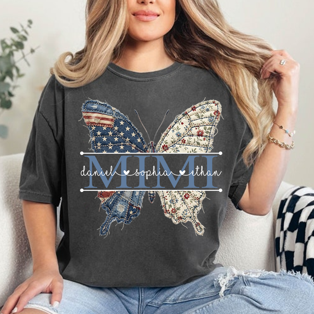 Custom Mimi Butterfly T-Shirt, Patriotic 4th of July Gift For Grandma And Kids