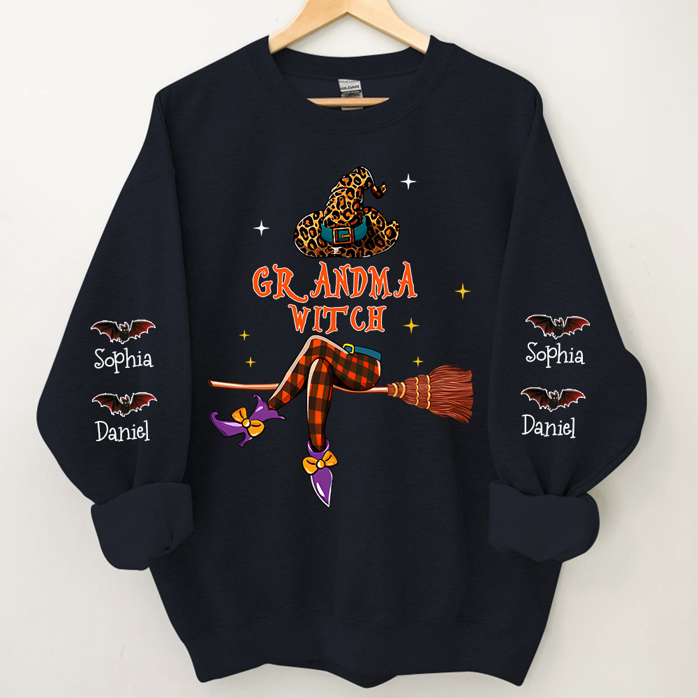 Grandma Witch Halloween Sweatshirt, Custom Grandma & Kids, Grandma Gift Halloween TH