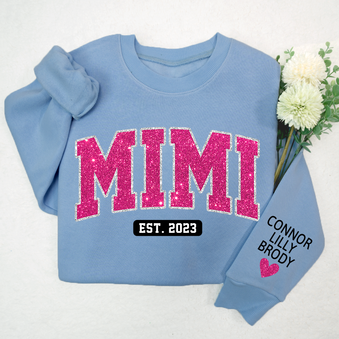Mimi Pink Glitter Sweatshirt, Custom Mimi And Kids, Grandma Gift TH Sweatshirt