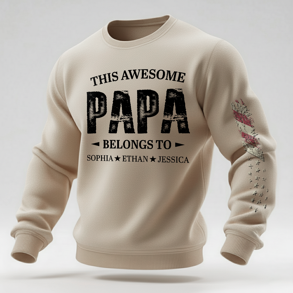 Personalized Papa Sweatshirt This Awesome Papa Belongs To with Custom Names, Proud Family Crewneck