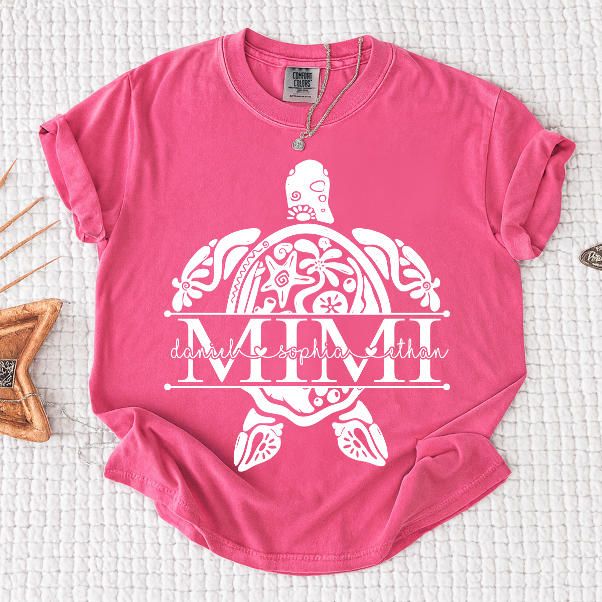 Personalized Mimi Sea Turtle Shirt with Grandkids Names, Coastal Grandma Tee, Custom Turtle Beach T Shirt, Gift for Mimi from Grandchildren