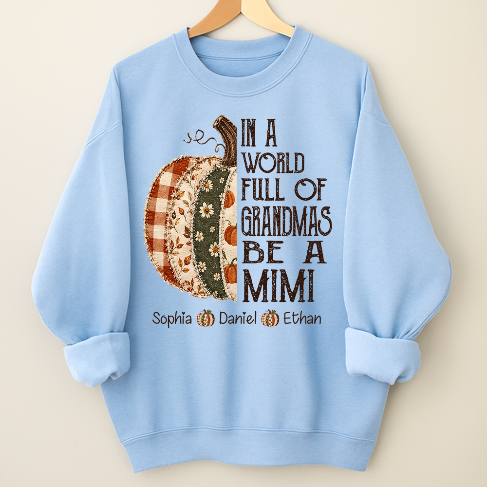 Personalized Mimi Pumpkin Shirt, Fall Floral Patchwork Grandma Tee, In a World Full of Grandmas Be a Mimi Gift Shirt