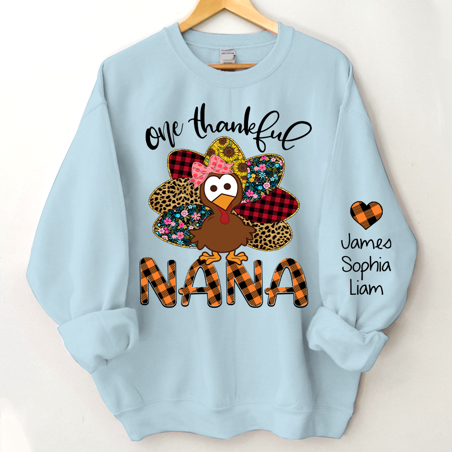 Personalized One Thankful Grandma Turkey Cute Sweatshirt, Custom Grandma and Grandkids Sweatshirt