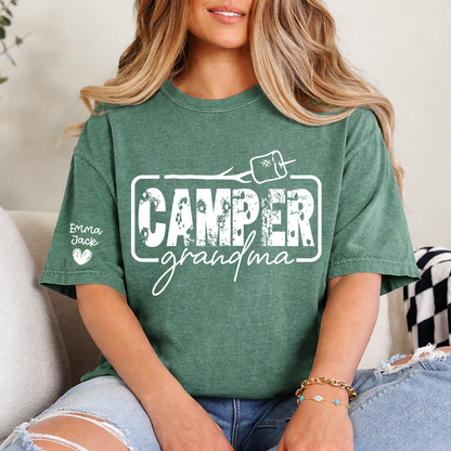 Camper Grandma Shirt, Funny Camping Grandma Tee, Personalized Grandkids Names Sleeve Shirt, RV Camper Gift for Grandma