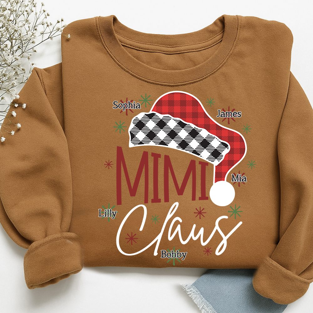 Personalized Mimi Claus Christmas Sweatshirt, Custom Grandma Shirt with Kids Names