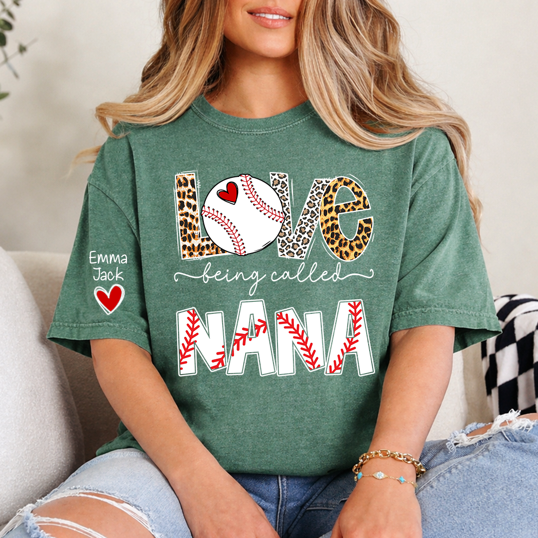 Love Being Called Nana Shirt, Personalized Baseball Design T-Shirt for Nana with Custom Names