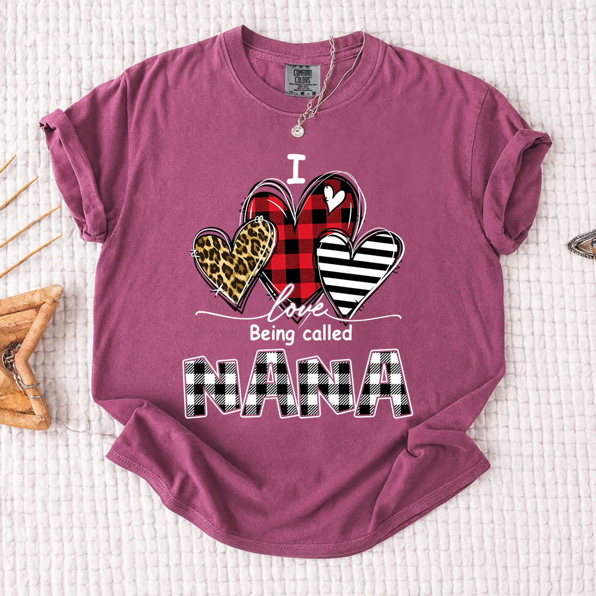 I Love Being Called Nana Leopard Print And Caro Shirt, Grandma Comfort Colors Personalized For Gift Grandma