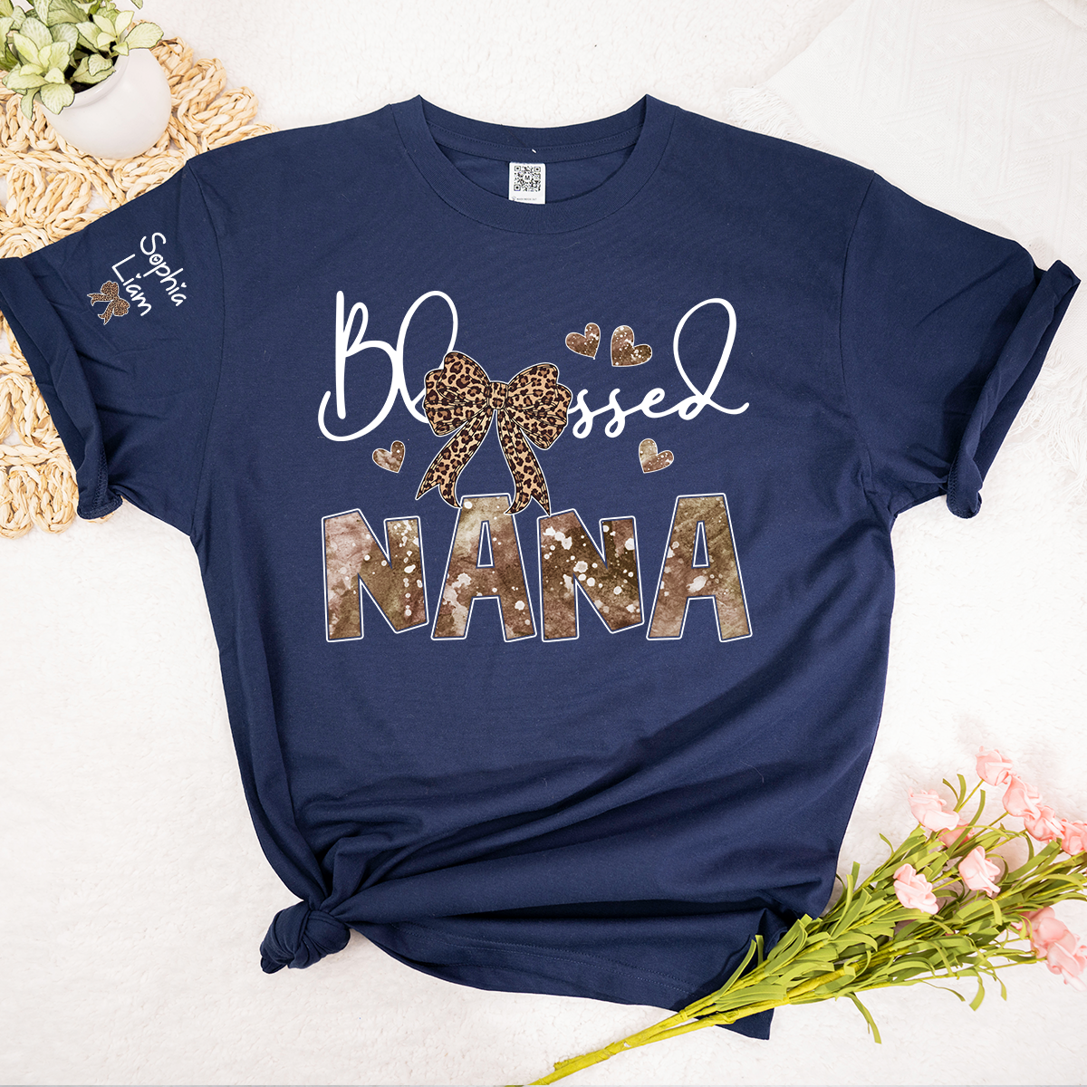 Blessed Nana Grandma Shirt, Elegant Nana T Shirt with Bow and Hearts, Family Gift