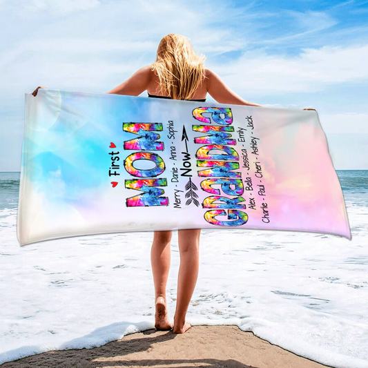 Personalized Summer Beach Towels, Gifts For First Moms Now Grandmas And Kids