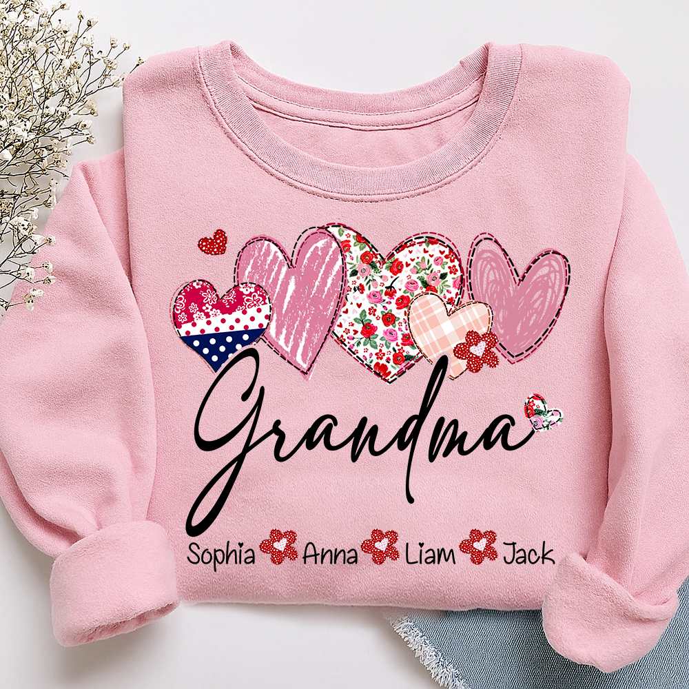 Custom Grandma Pullover, Heart Graphic Sweatshirt for Grandma And Kids