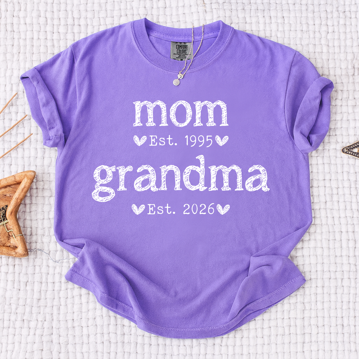 Comfort Colors Personalized Mom Est Grandma Est Shirt, Custom Family T Shirt, Idea Gift for Mother's Day, Birthday