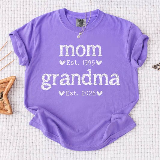 Comfort Colors Personalized Mom Est Grandma Est Shirt, Custom Family T Shirt, Idea Gift for Mother's Day, Birthday