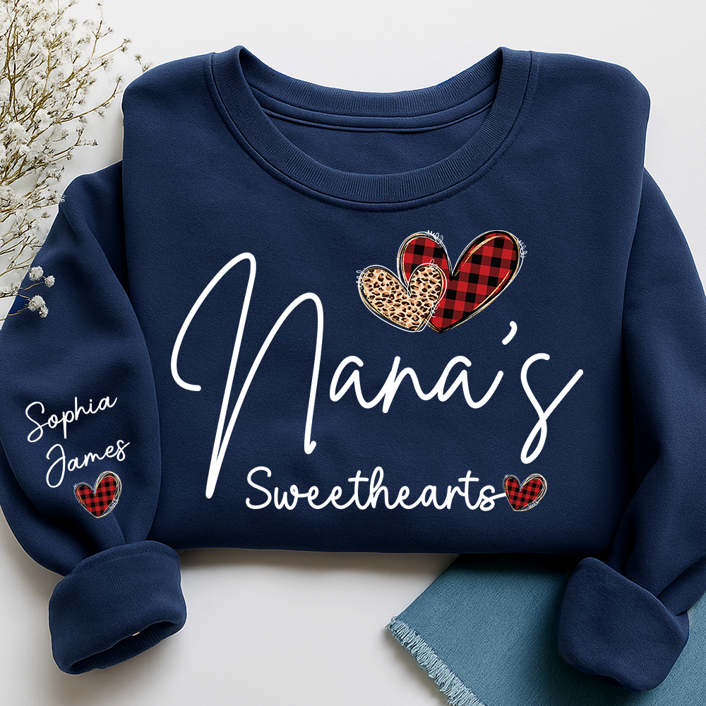 Nana’s Sweethearts Personalized Sweatshirt With Grandkids Names, Custom Grandma Crewneck Gift