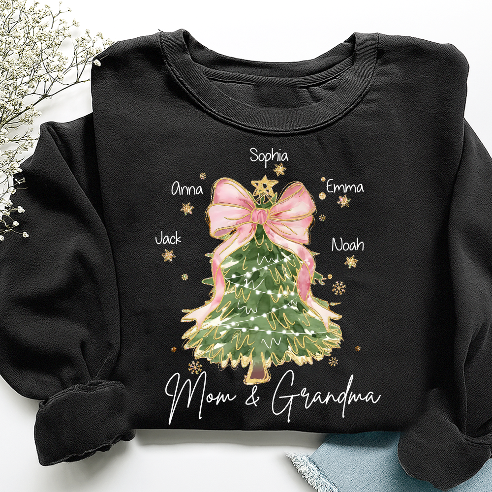 Personalized Mom and Grandma Christmas Sweatshirt, Custom Tree Design with Kids Names