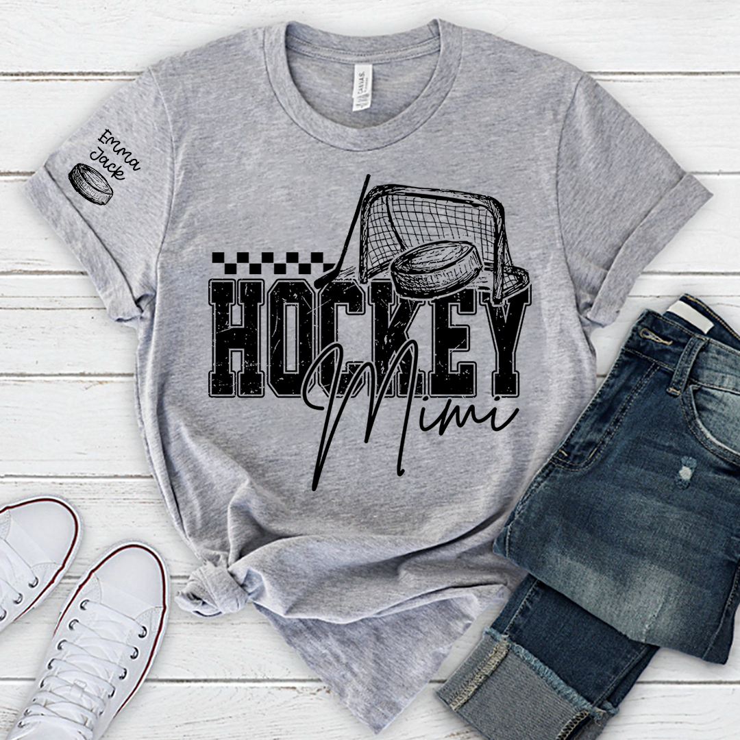 Custom Hockey Mimi T Shirt, Personalized Family Names with Hockey Design