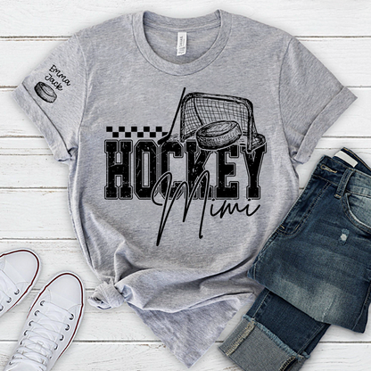 Custom Hockey Mimi T Shirt, Personalized Family Names with Hockey Design