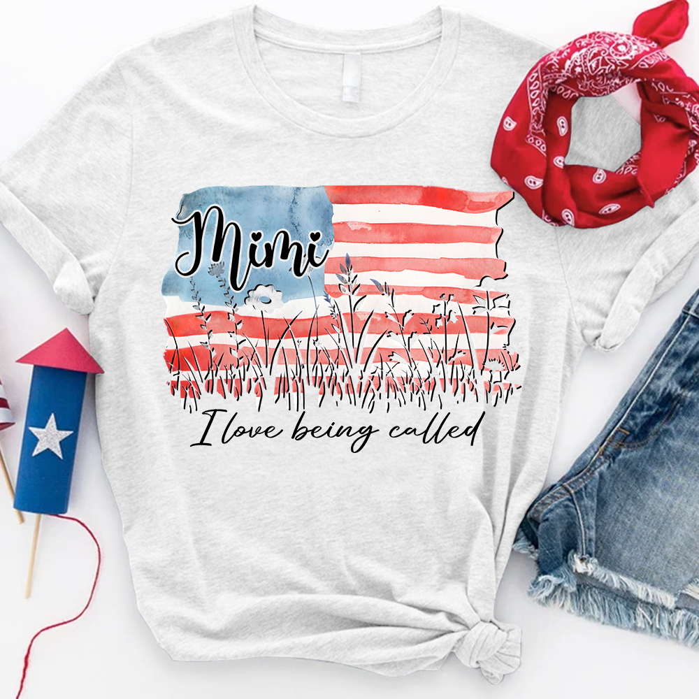 I Love Being Called Mimi Shirt, Personalized Grandma Tee with Sleeve Names, Patriotic Gift for Mimi, Family Matching Shirt