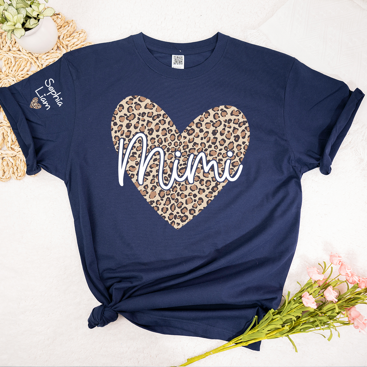 Mimi Leopard Heart Shirt for Women, Cute Mimi Grandma T-Shirt with Animal Print Heart Design