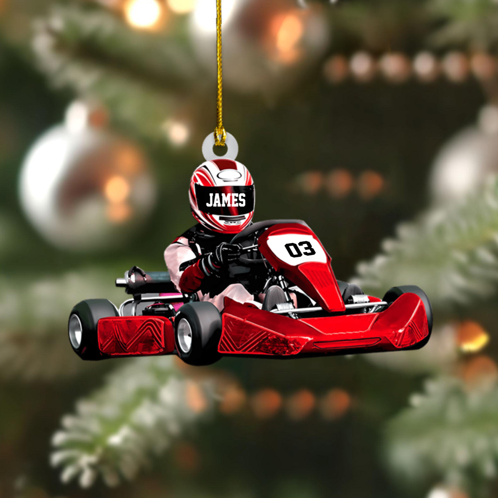 Custom Go Kart Racing Ornament 2025 – Personalized Racer Ornament, Gift for Kids & Race Fans Ornament