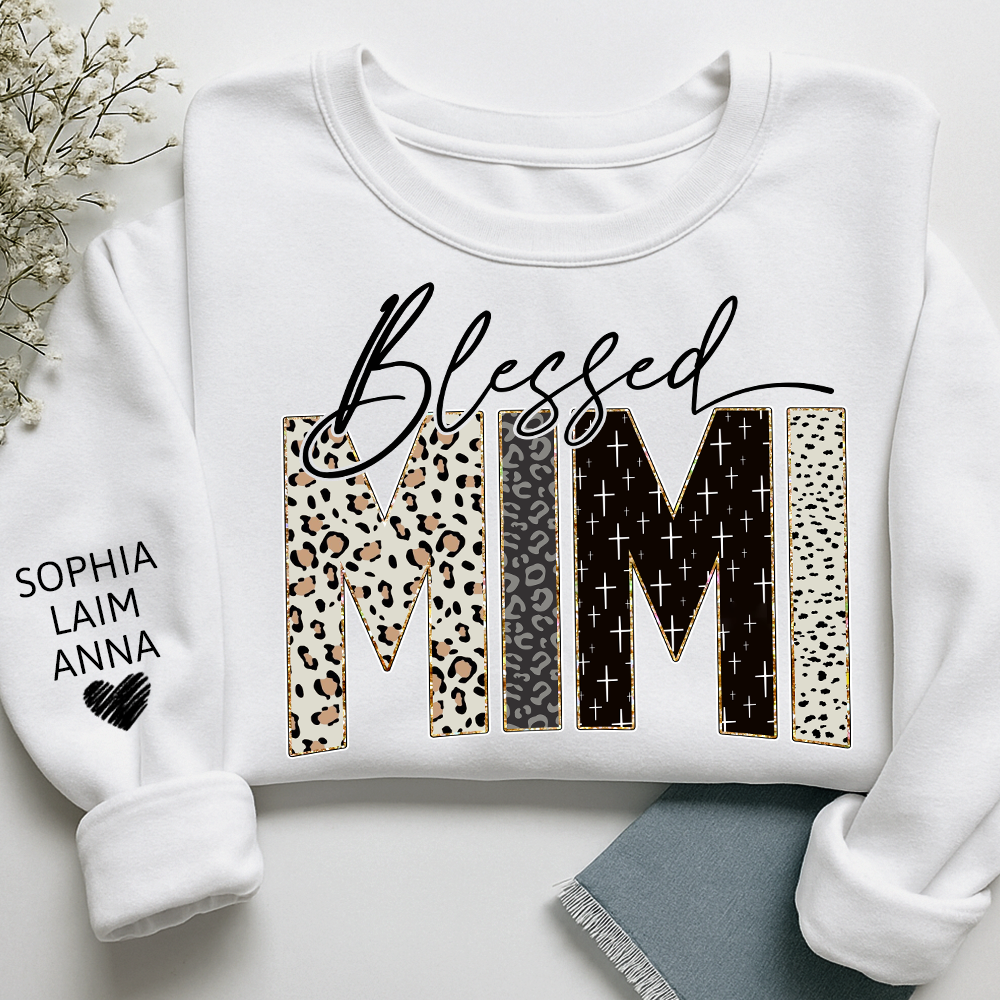 Personalized Blessed Mimi Leopard Sweatshirt – Custom Bible Style Design, Unique Gift for Grandma and Her Grandkids