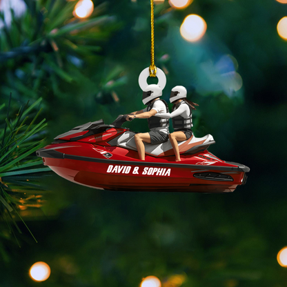 Personalized Jet Ski Couple Ornament – Custom Name Summer Adventure Christmas Decoration 2025 Ornament