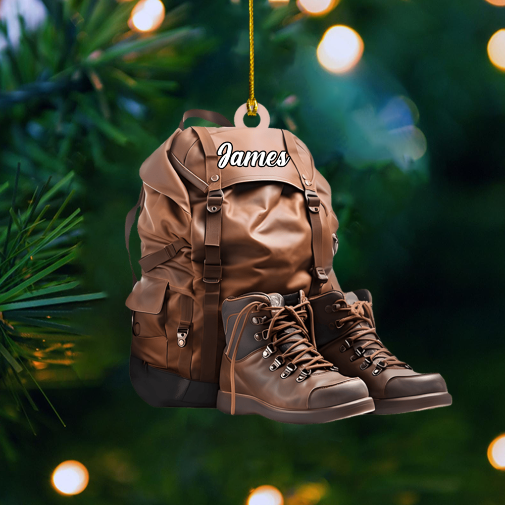 Personalized Hiking Backpack Ornament – Custom Name Camping Gear Christmas Decoration for Outdoor Lovers Ornament