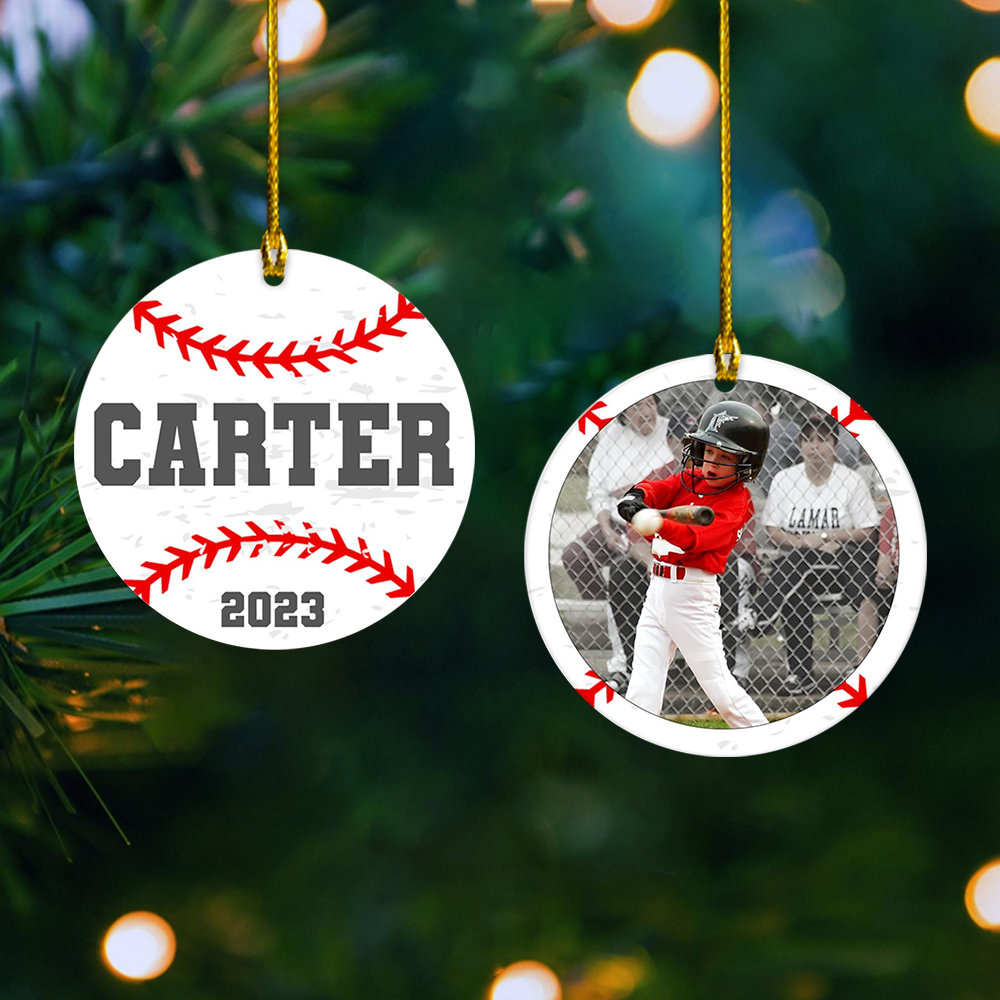 Baseball Christmas Acrylic Ornament, Personalized Name, Year & Photo Sports Decoration 2025