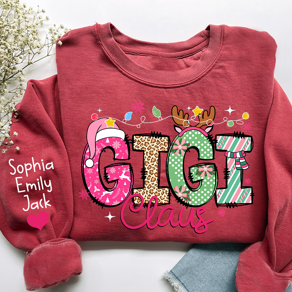 Personalized Grandma Sweatshirt, Merry Christmas Design with Grandchild's Name on Sleeve