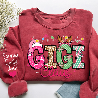 Personalized Grandma Sweatshirt, Merry Christmas Design with Grandchild's Name on Sleeve