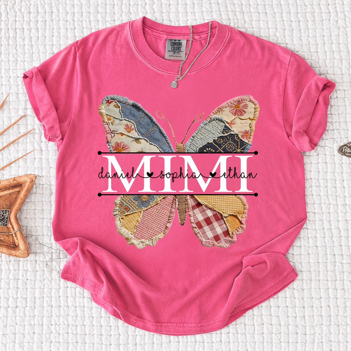 Comfort Personalized Mimi Butterfly Shirt, Custom Grandchildren Names Family T Shirt