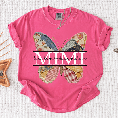 Comfort Personalized Mimi Butterfly Shirt, Custom Grandchildren Names Family T Shirt