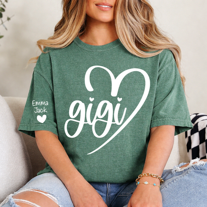 Personalized Gigi Shirt for Grandma, Custom Family T-Shirt with Heart Design and Custom Names
