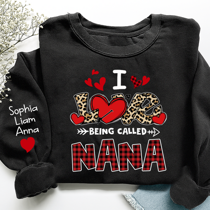 Personalized printed sweatshirt I Love Being Called Nana, Leopard Print heart, A Valentine's Day Gift For Grandmother And Grandchildren