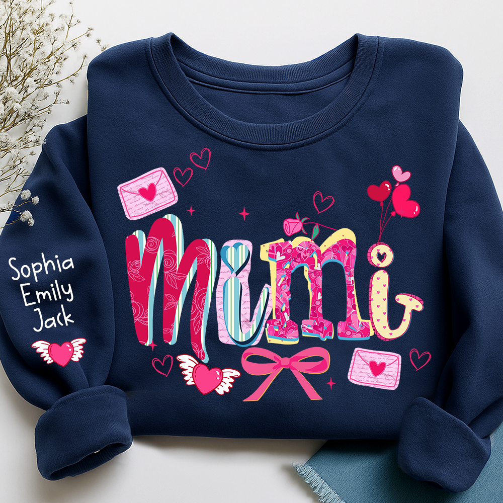 Custom Mimi Valentine Brushstroke Sweatshirt, Heart Shaped valentine Gift for Grandma And Kids