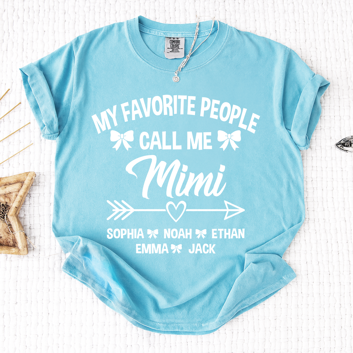 Comfort Colors® My Favorite People Call Me Mimi Shirt, Personalized Mimi T-Shirt with Custom Family Names and Heart Arrow Design