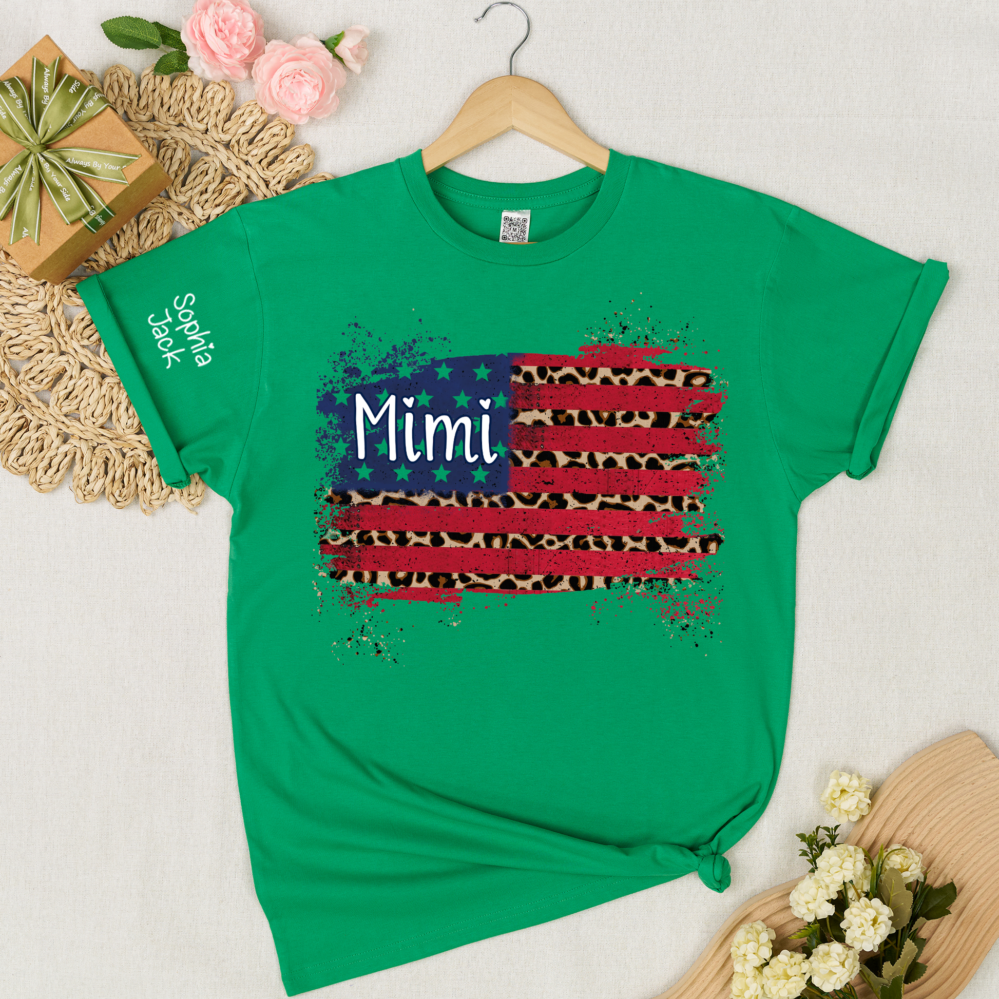 Personalized Mimi American Flag Shirt Leopard USA Flag Custom Kids Names T Shirt Patriotic Grandma Gift Fourth of July Family Matching Tee