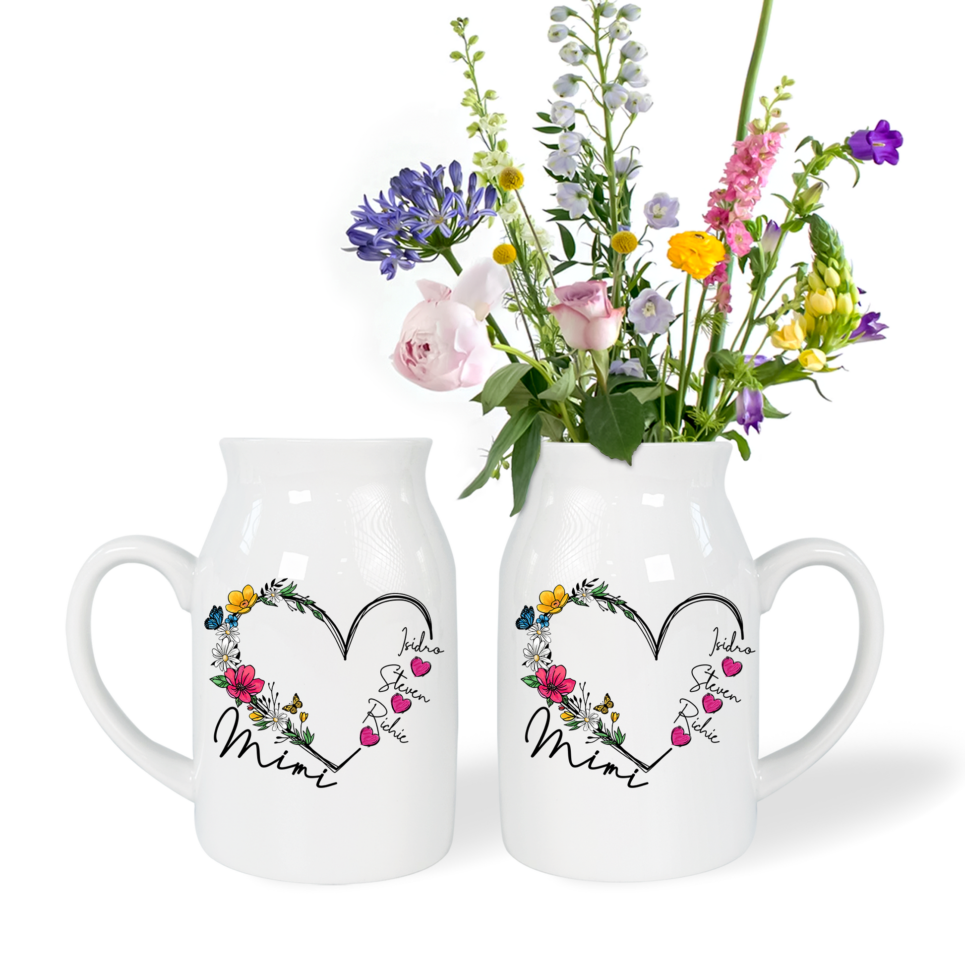 Heart Flowers For Grandma And Kids - Custom Home Decoration Flower Vase According To Family Requirements - Warm Gift For Mother's Day, Ceramic Flower Vase