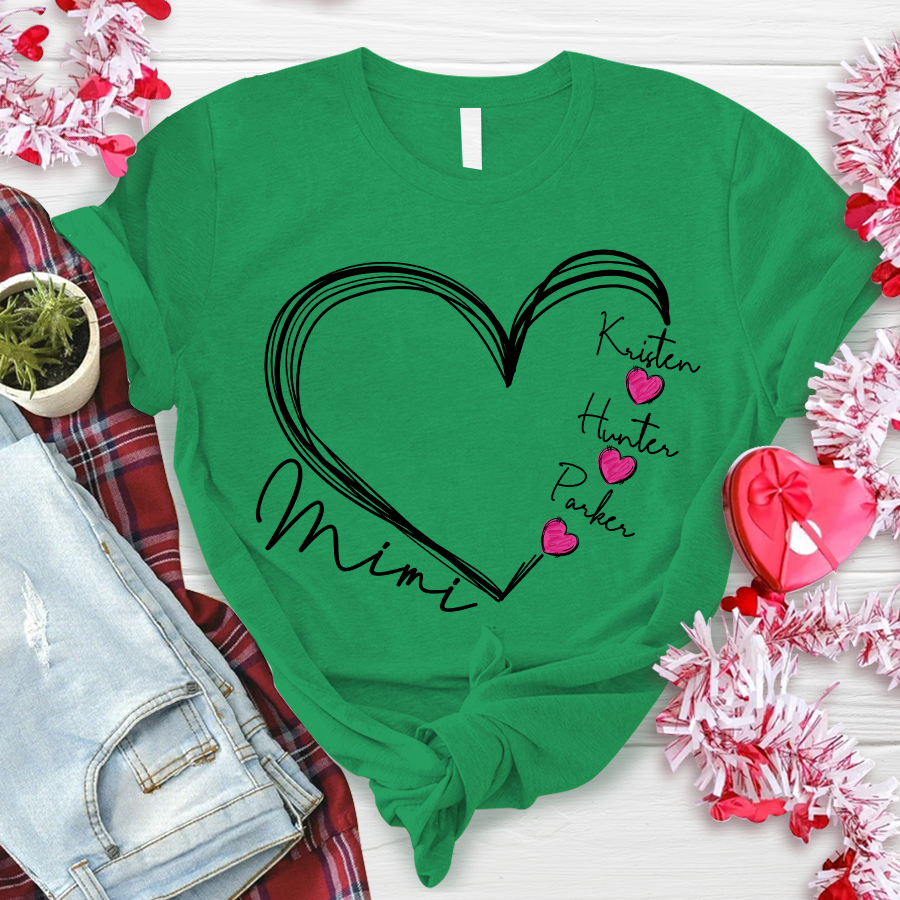 Custom Mimi Heart And Kids T-Shirt, Personalized Mimi Shirt, Mother's Day Gift For Grandma Mimi Nana Gigi Gaga Grammy