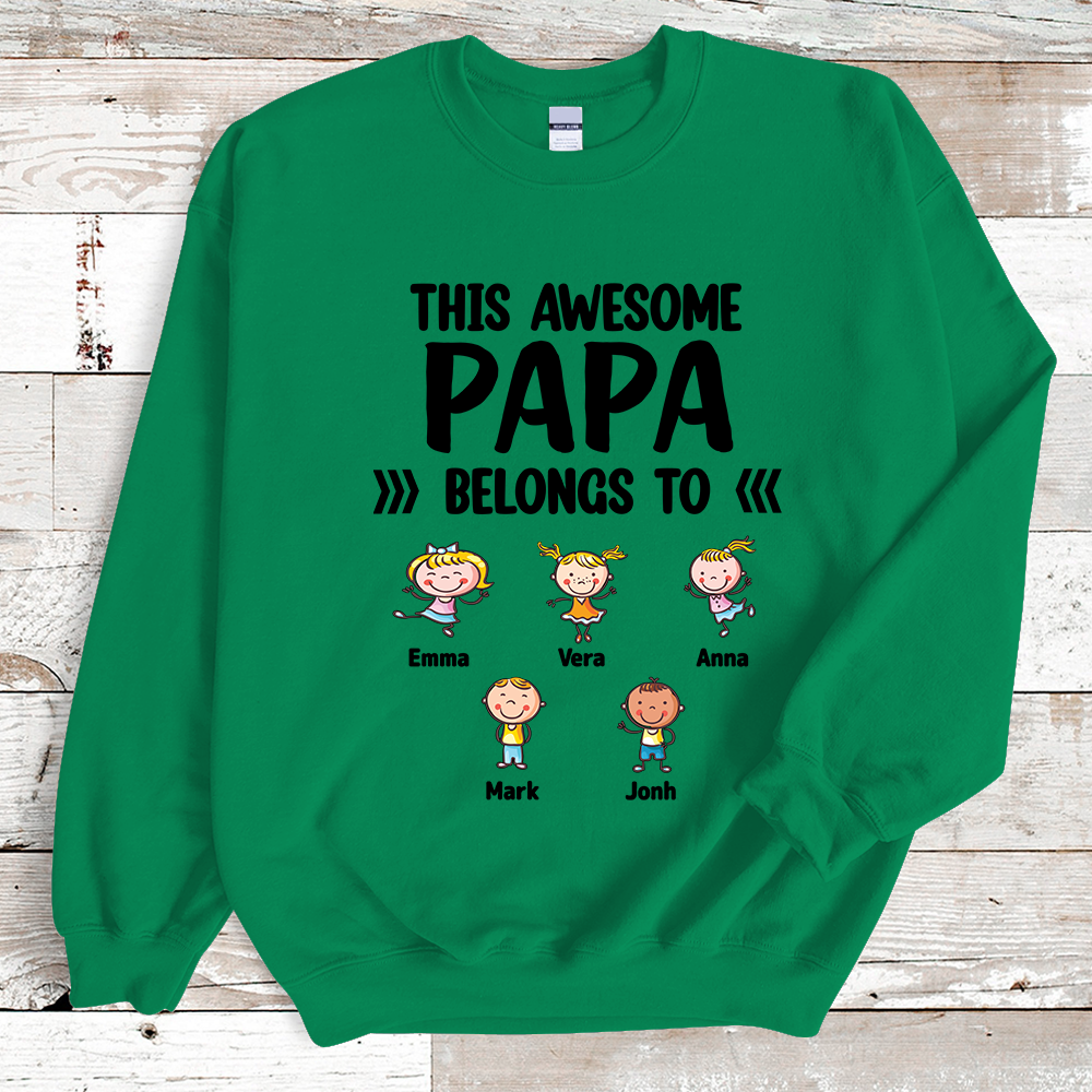 Custom This Awesome Papa Belongs to Grandkids Name Sweatshirt